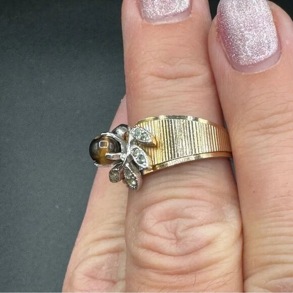 Vintage Tiger Eye Cocktail Ring Marked 14K GE ESPO - Picture 13 of 13